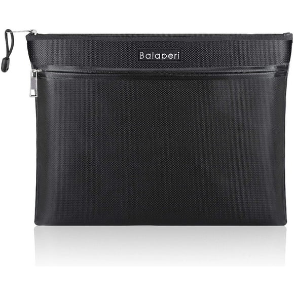 Fireproof Document Bag Two Pockets Two Zippers,Balaperi Fireproof Safe Bag 13.4”x 10.2” Waterproof and Fireproof Money