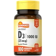 Vitamin D3 1000 IU (25 mcg) | 100 Softgels | High Potency Essential Vitamin | Non-GMO, Gluten Free Supplement | By Sundance