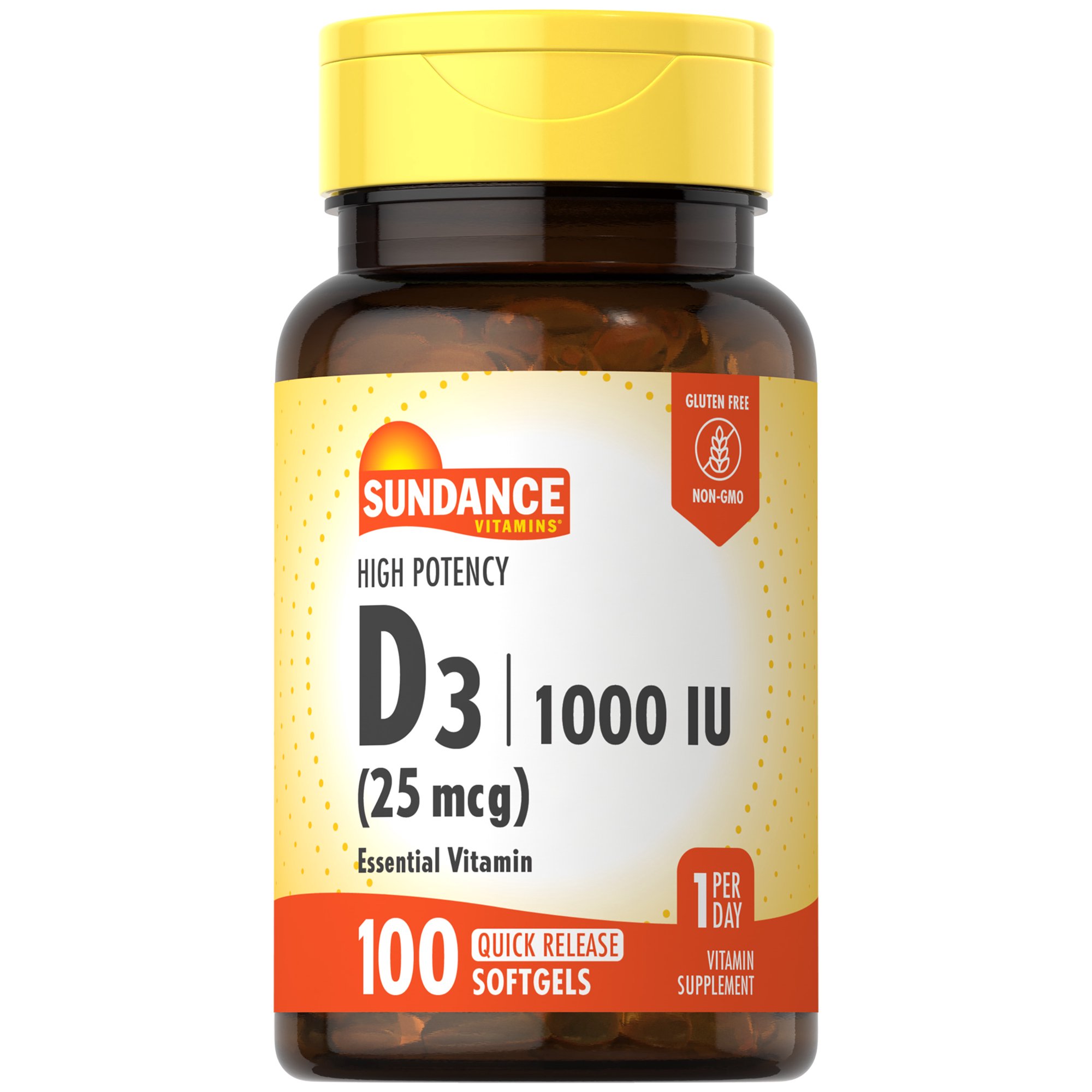 Vitamin D3 1000 IU (25 mcg) | 100 Softgels | High Potency Essential Vitamin | Non-GMO, Gluten Free Supplement | By Sundance