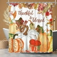 thumbnail image 2 of Watercolor Pumpkin Autumn Shower Curtain Set with Hooks Floral Fall Thanksgiving Harvest Bathroom Bathtubs Decor Easy Care Washable Durable Polyester Fabric 72"x72"(White), 2 of 6