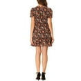 thumbnail image 3 of INSPIRE CHIC Women's Floral Puff Sleeve V Neck Drawstring Ruched Ruffle Dress Black S, 3 of 6