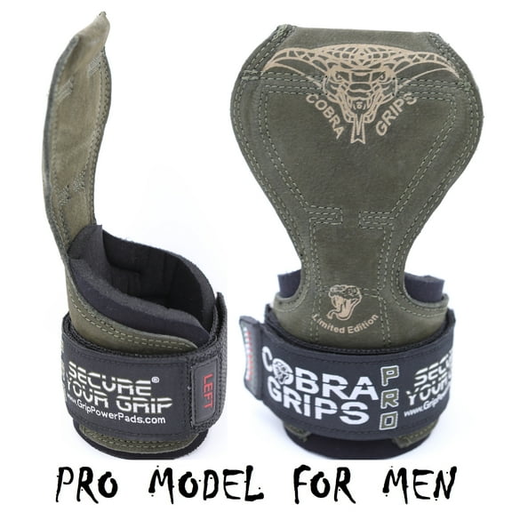 Cobra Grips Green Leather PRO Weight Lifting Gloves Heavy Duty Straps Hooks For Deadlifts Neoprene Padded Wrist Wrap Support Bodybuilding