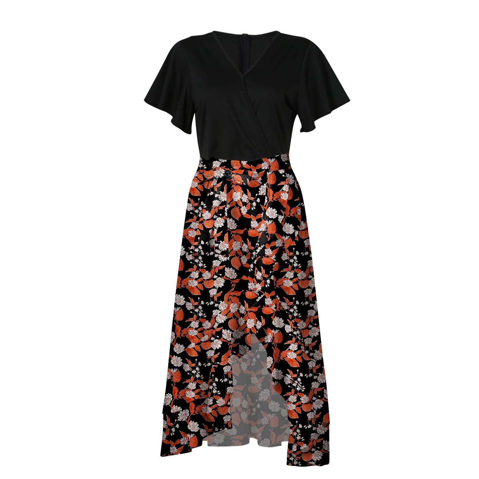 Maxi dress with black top and printed bottom hot sale