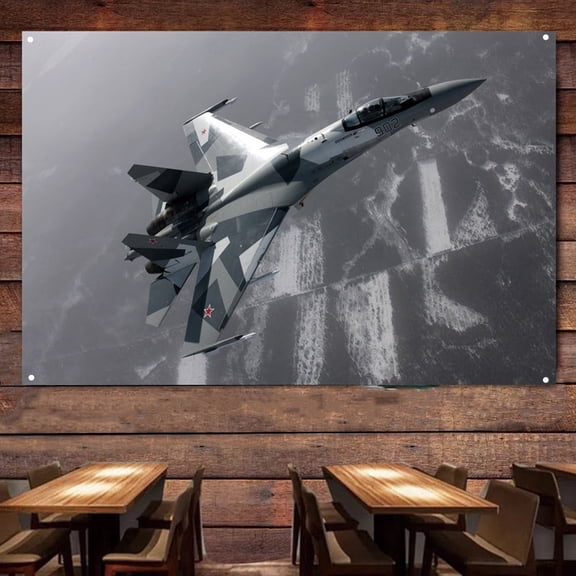 Su-35 Fighter Jet Canvas Print Poster - 38" x 57" Decorate Your Wall with Attack Aircraft Tapestry - Air Force Banner Wall Hanging Flag - Military Aviation Artwork