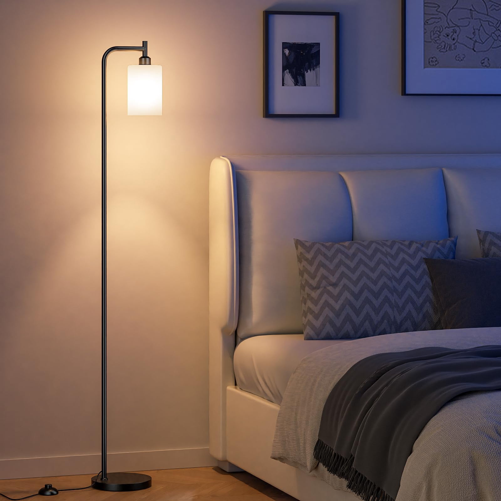 Rgb Floor Lamps For Living Room  Dimmable Industrial Standing Lamp With Remote Control Bedroom Office Corner 3 Colors Temperature White Glass Shade 9w Led Bulb