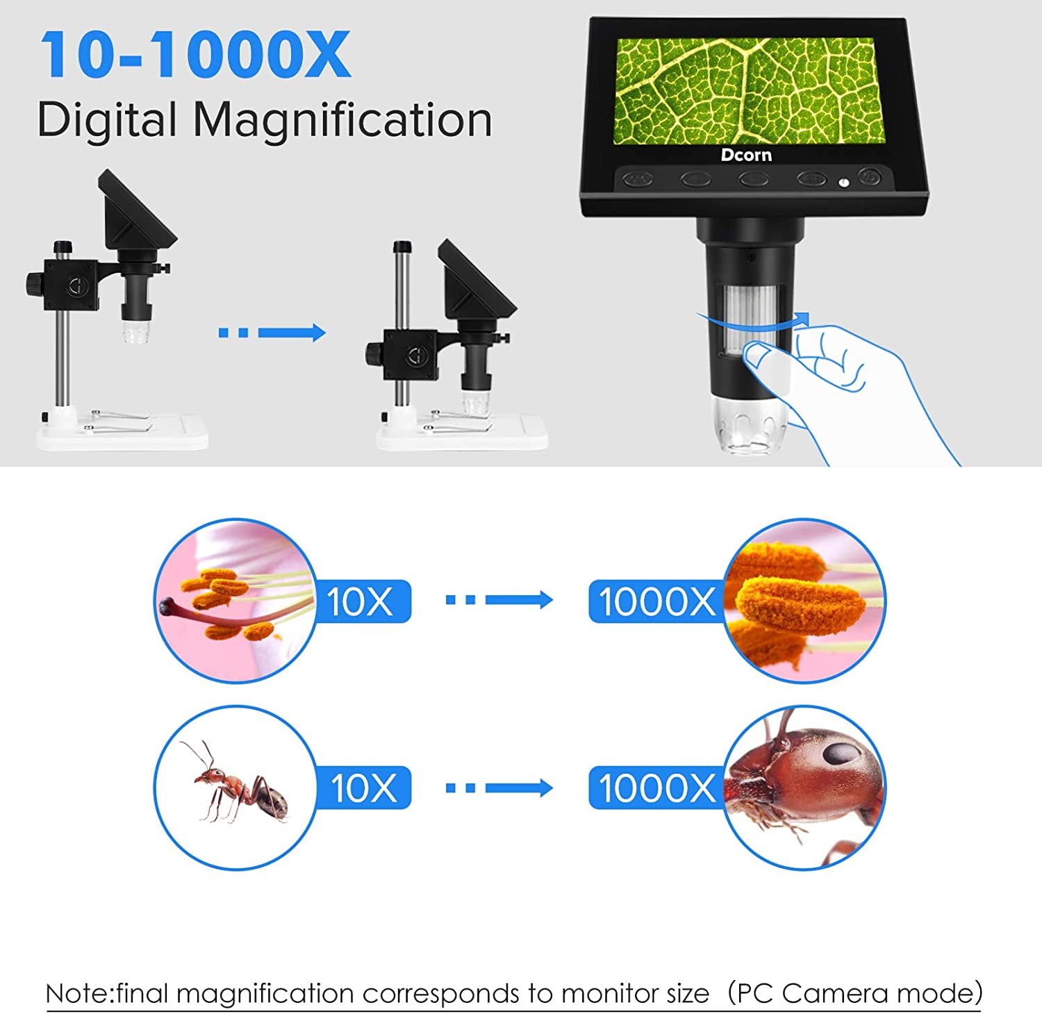 Coin Microscope Dcorn 7 Inch LCD Digital Microscope with 32GB TF Card 1X-1200X Magnification Handheld Microscope with Video Recorder for Coin Observation PCB Soldering Kids Outdoor Use 