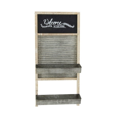 Decmode Farmhouse 34 X 16 Inch Rectangular Metal And Wood Shelf With Chalkboard, Gray