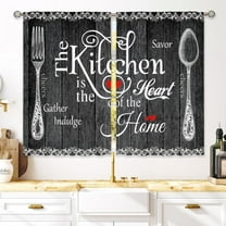Black Farmhouse Rustic Kitchen Curtains Wooden Wood Small Short Cafe Window Curtains Vintage Fork Spoon RetroBathroom Living Room Bedroom Window Drapes Treatment 2 Panels (26x36 Inch)