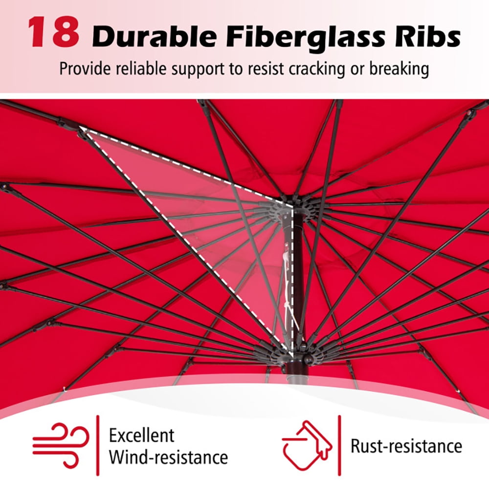 Aimee Lii 9 Feet Round Patio Umbrella with 18 Fiberglass Ribs, Sunbrella Patio Umbrellas, Red Aimee Lii 9 Feet Round Patio Umbrella with 18 Fiberglass Ribs, Sunbrella Patio Umbrellas, Red