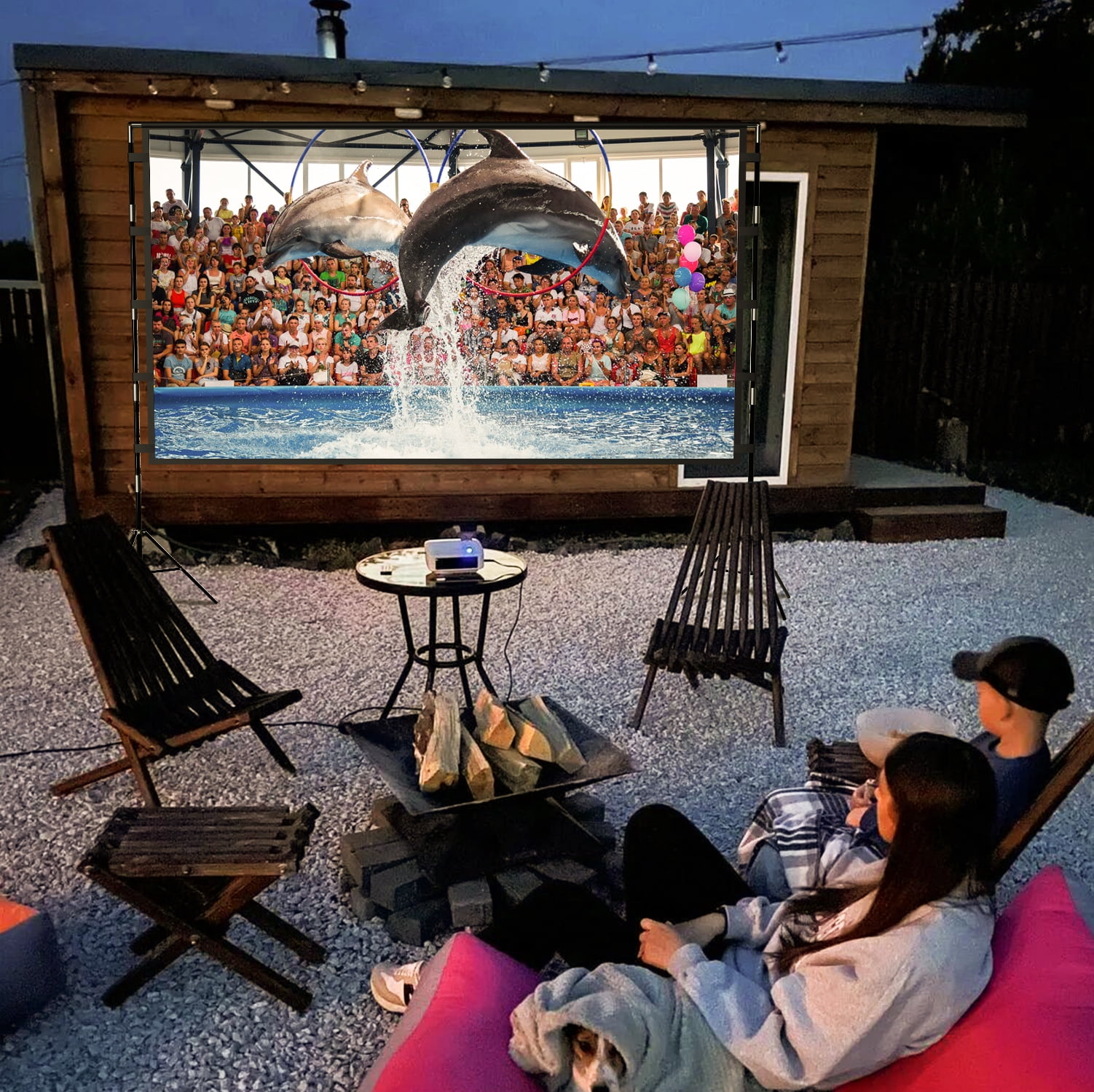 Florascent Projector Screen with Stand,120 inch 16:9 4K HD Portable Projector Movie Screen for Home Theater Outdoor Indoor