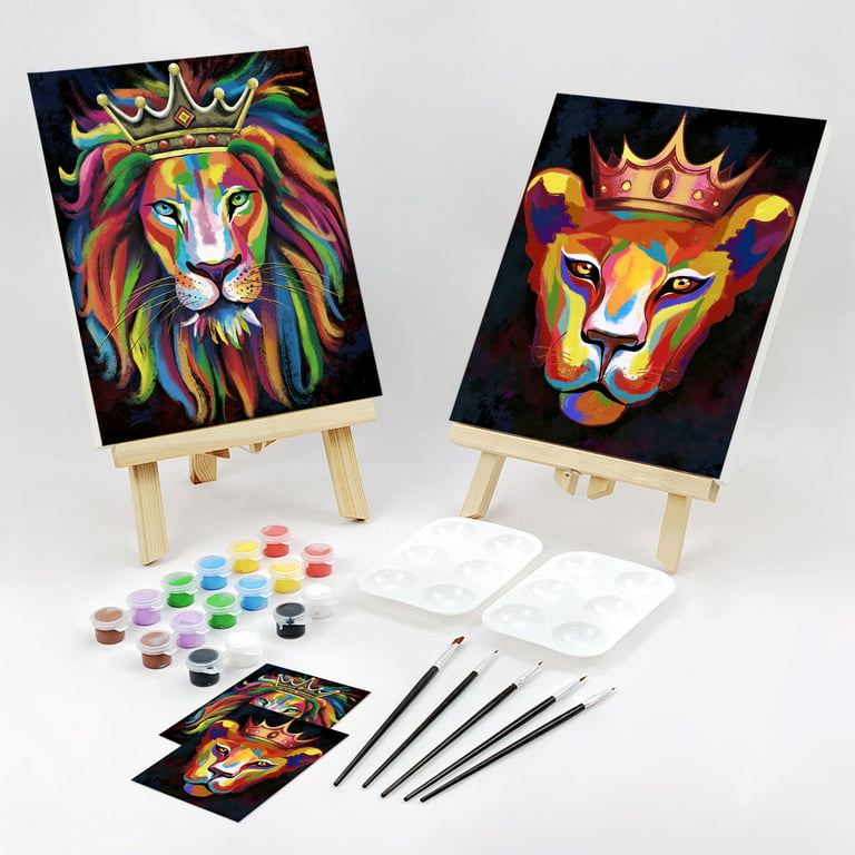 VOCHIC Canvas Painting Kit Pre Drawn Canvas Love Diy Canvas Se Party Canvas  for Paint and Sip for Adults Date Night Games for Couples（2pcs) Afro Queen  King 8x10 Paint Art Set 