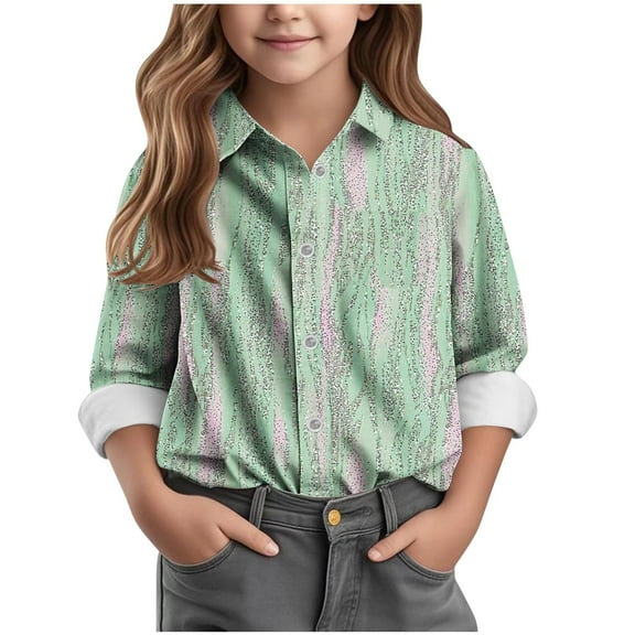 Boys Girls Button Down Shirts Dressy Casual Hawaiian Shirts Long Sleeve Boho Tops Summer Beach Outfits for 5-16 Years
