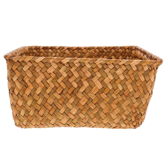 WHAMVOX Rustic Woven Basket Natural Seaweed Storage Basket 18.00X18.00X9.00CM Khaki