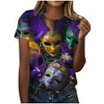 thumbnail image 2 of Ounisa 2025 Womens Short Sleeve Tops Mardi Gras Costumes Fashion Round Neck Color Printed Blouse, 2 of 5