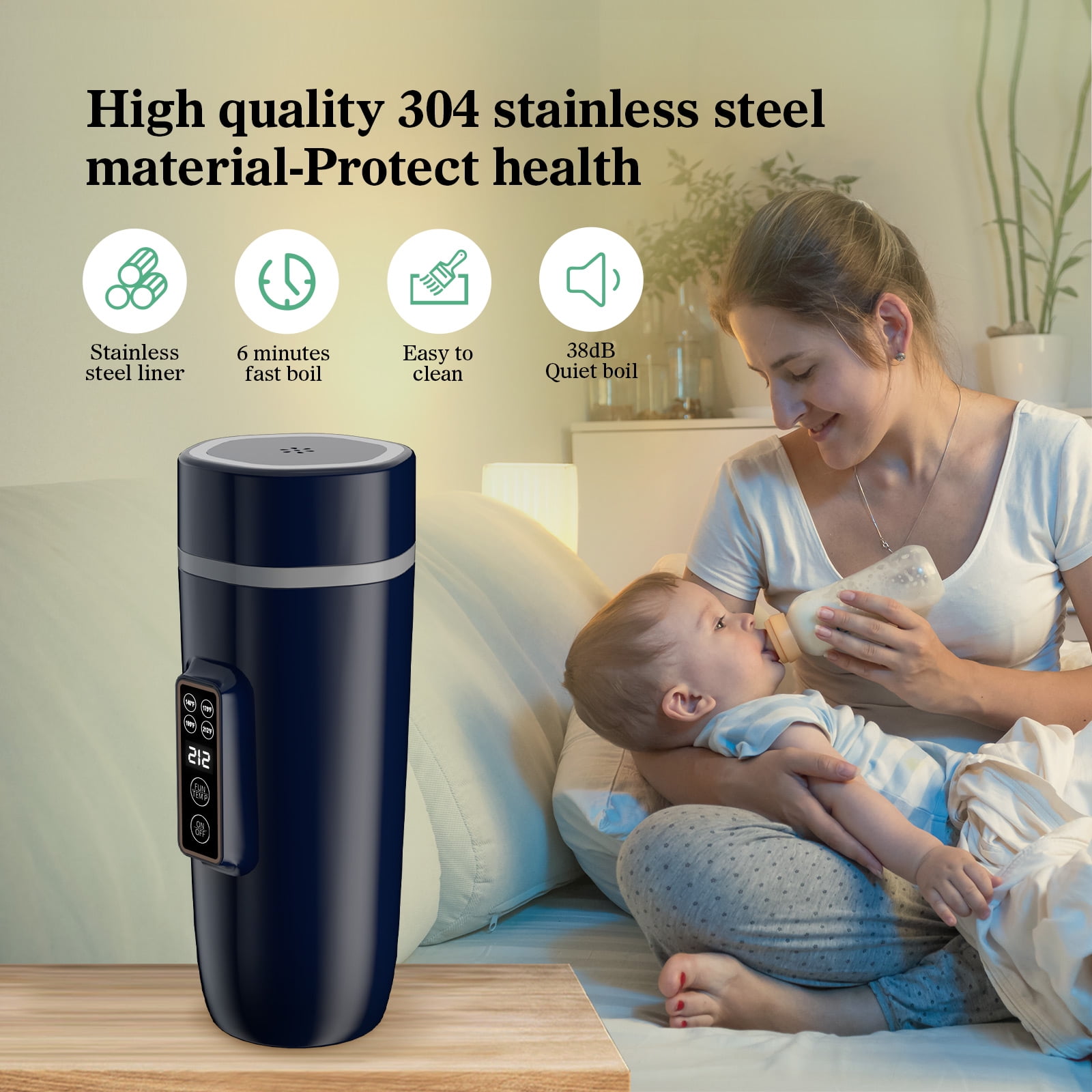 Small 350ML Travel Portable Electric Kettle, One Cup Mini Hot Water Maker  with Auto Keep Warm, Fast Heating 304 Stainless Steel Electric Kettle with