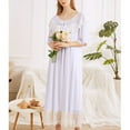 thumbnail image 4 of Defitshape Women's Cotton Victorian Nightgown Frilly Hem Soft Lace Cute Short Sleeve Pajama Dress Summer Long Calf Length Sleep Shirt Lightweight Vintage Comfy Sleepwear Light Purple Small, 4 of 4