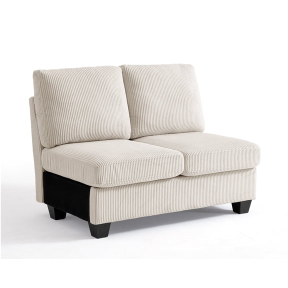 CHIC HOUSE Middle Module for Modular Sectional Sofa, Double Seater Corduroy Unit with Armrest, Customizable Chaise or Storage Ottoman Connector, Beige