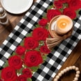 thumbnail image 3 of Valentine's Day Table Runner - 72 Inch Long Red Roses Floral Leaves Buffalo Plaid Cotton and Linen Blended Dress Scarves Farmhouse Table Runner for Kitchen Dining, Coffee Table, 13" x 72", 3 of 8