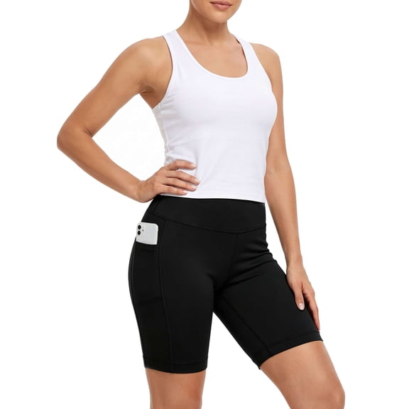 Deago Yoga Shorts for Women High Waist Workout Shorts Tummy Control Running Biker Shorts with Side Pockets (Black, M)