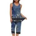 thumbnail image 2 of Pisexur Ensembles de Pyjama pour Femmes, Mode Bohème, Ensembles de Pyjamas à Fleurs pour Femmes, Ensemble de Détente 2 Pcs, Décontracté et Confortable, Col Rond, Sans Manches, Camisoles Plissées et Pantalons Longueur Genou, Tenue de Détente avec Poches, 2 of 6