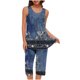thumbnail image 1 of Conjunto de Verano para las Mujeres Casual Impreso sin Mangas Cuello Redondo Y Pantalones Recortados de Dos Piezas, 1 of 6