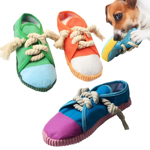 BESTSKY Squeaky Dog Slipper Toy, Durable Cotton Chew Shoe for Teeth Cleaning, Interactive Pet Puzzle for Destructive Dogs, Bite Resistant Training Toy