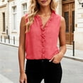 thumbnail image 3 of Women's Linen Tank Tops Summer Trendy Sleeveless Ruffle Front V Neck Flowy Shirts Dressy Casual Going Out Top Vest, 3 of 4