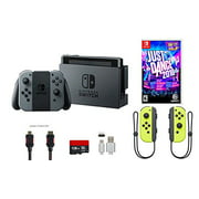 Nintendo Switch Bundle (6 items): 32GB Console Gray Joy-con, 128GB Micro SD Card, Nintendo Joy-Con (L/R) Wireless Controllers Yellow, Just Dance 2017, Type C Cable, and HDMI Cable
