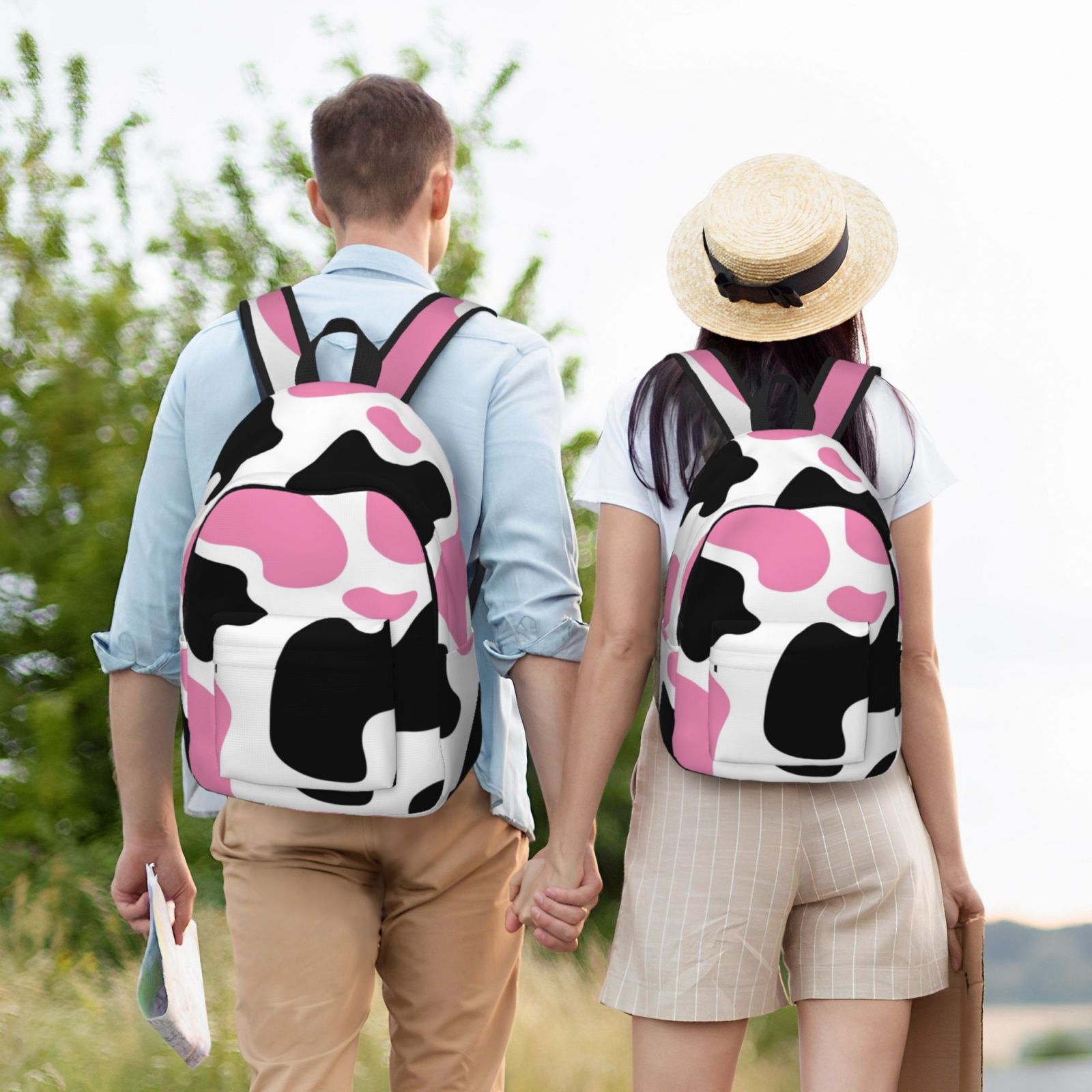 Picia Cow Spots Printed Canvas Daypack - Stylish and Durable Vintage Compact Backpack - Class, Work, Travel, or Laptop Bookbag,Organized Compartments-Small