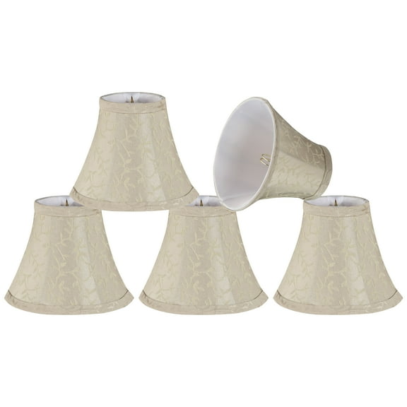 Aspen Creative 30077-5 Small Bell Shape Chandelier Clip-On Lamp Shade Set (5 Pack), Transitional Design in Beige, 6" bottom width (3" x 6" x 5")