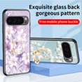 thumbnail image 5 of Case for Google Pixel 9 Pro XL, Tempered Glass Back +TPU Frame, Floral Pattern Diamond Ring Stand Ultra Slim Lightweight Anti-Scratch Back Case Drop Protective Support Magnetic Car Mount - Black, 5 of 8