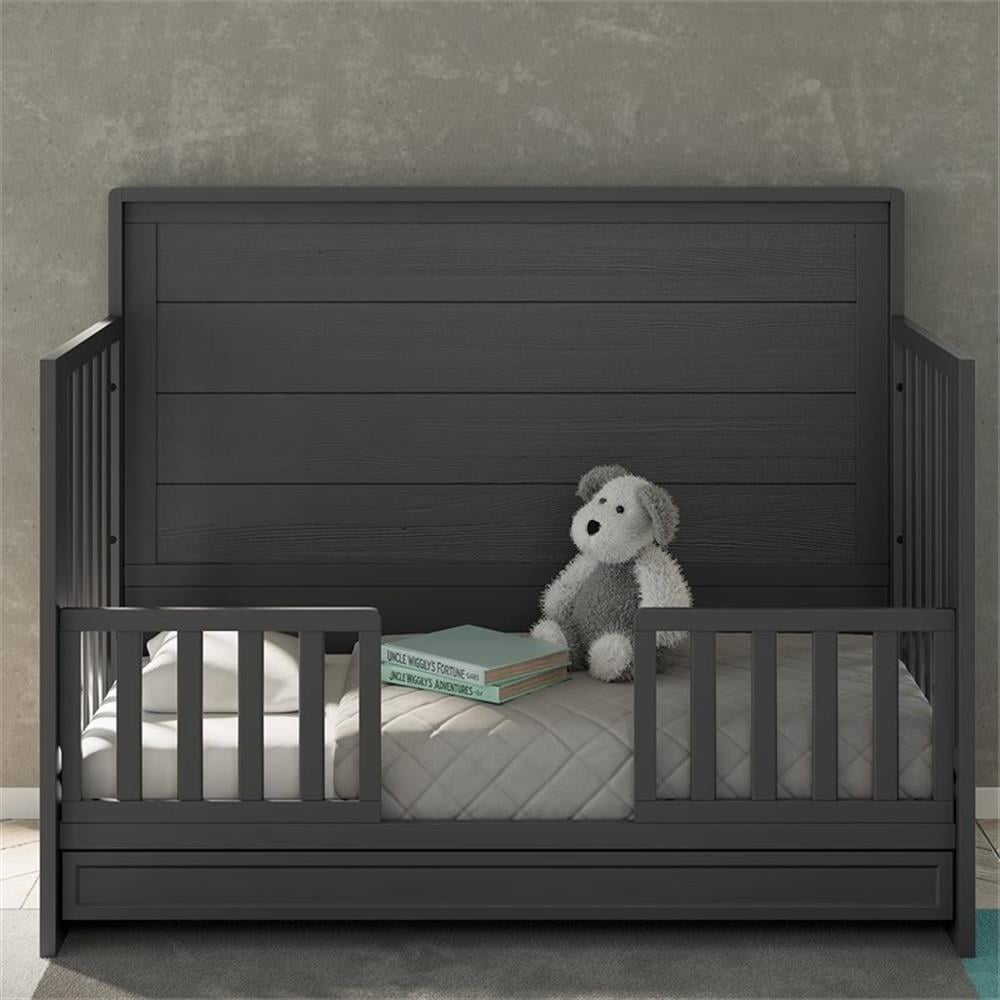 Pemberly Row Universal Wood Toddler Safety Guardrail in Gray