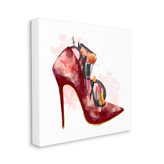 Stupell Industries Red Fashion Heels with Cosmetic Accessories Canvas Wall Art, 30 x 30, Design by Ziwei Li