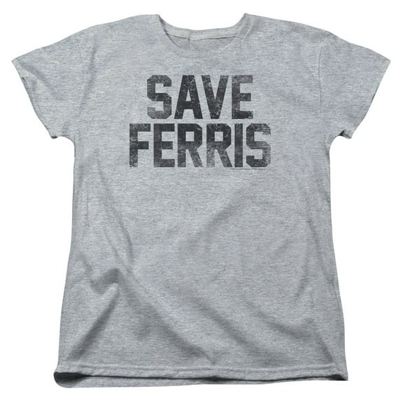Trevco Sportswear PAR399-WT-5 Ferris Bueller Save Ferris Womens Short Sleeve T-Shirt, Athletic Heather - 2X