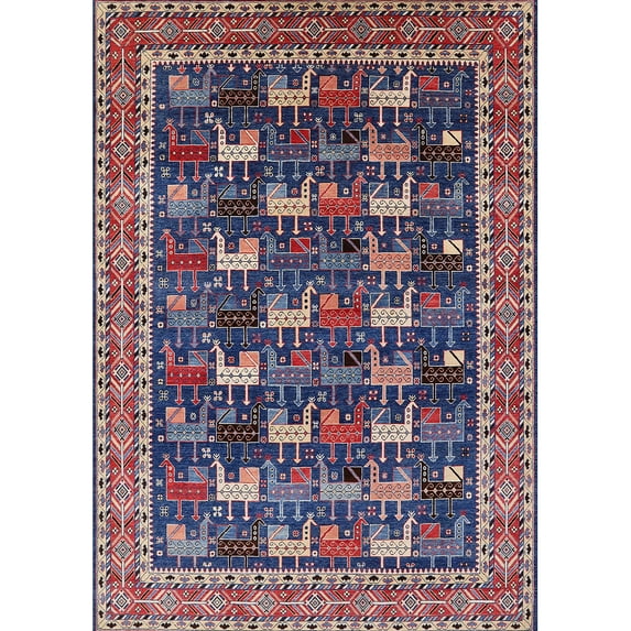 Ahgly Company Indoor Rectangle Mid-Century Modern Plum Purple Purple Oriental Area Rugs, 8' x 12'