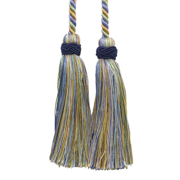Imperial Collection Double Tassel Curtain and Drapery Tieback / Holdback, 4" Tassel (10cm), 26" Spread (66cm) # ICT, Spring Green #4668 (Mint Green, Sky Blue, Light Gold) Sold Individually