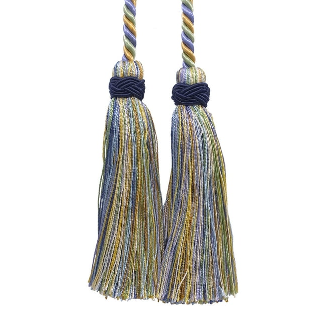 Imperial Collection Double Tassel Curtain and Drapery Tieback / Holdback, 4" Tassel (10cm), 26" Spread (66cm) # ICT,, Spring Green #4668 (Mint Green, Sky Blue, Light Gold) Sold Individually