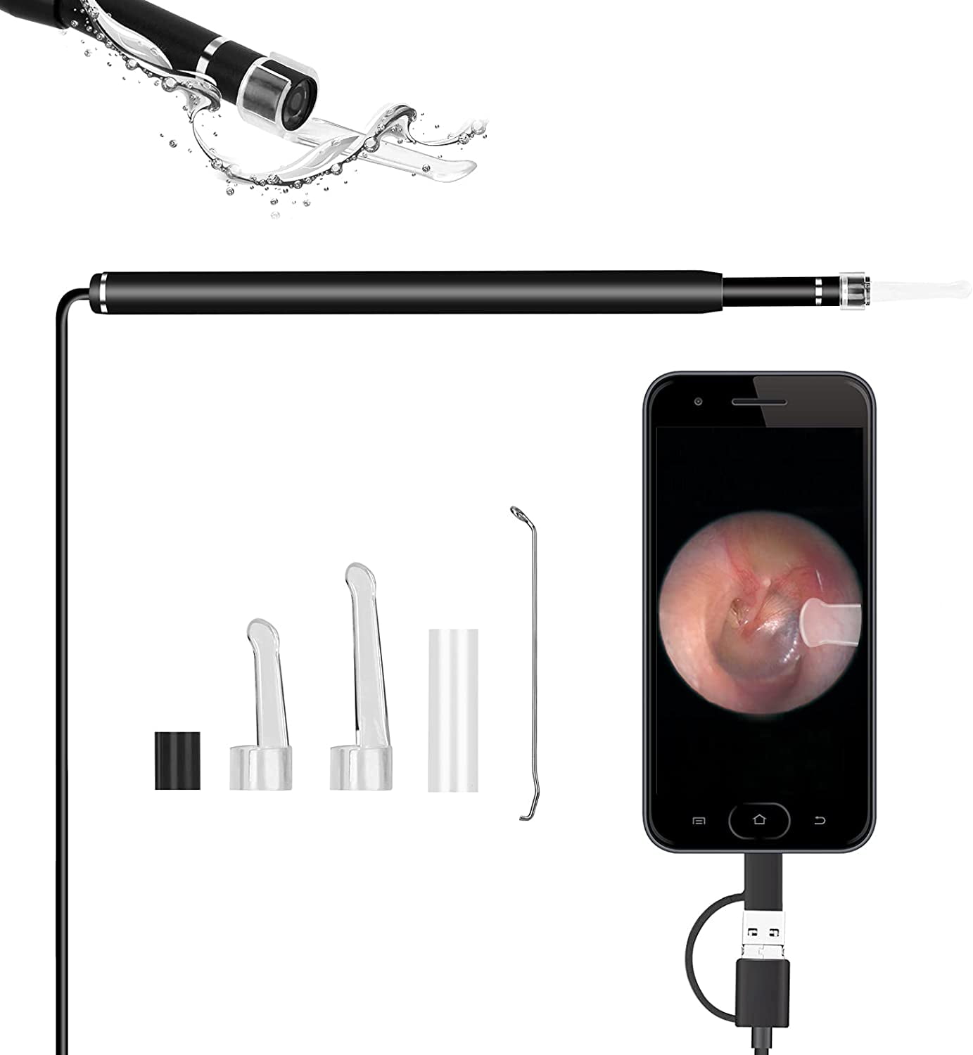 Wireless Ear Cleaning Endoscope Ear Otoscope Ear Wax Remover Tool with 6 LED Lights for iPhone iPad iOS Android Cell Phone Tablet PC 1.3MP HD WiFi Ear Scope Inspection Waterproof Ear Camera 