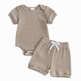 thumbnail image 3 of Kaprioy Baby Boy Shorts Set Newborn Infant Summer Outfit Striped Half Button-up Short Sleeve Bodysuit Elastic Waist Shorts Baby Boys' Shorts Sets, 3 of 6