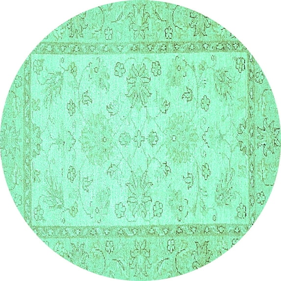 Ahgly Company Indoor Round Oriental Turquoise Blue Traditional Area Rugs, 8' Round