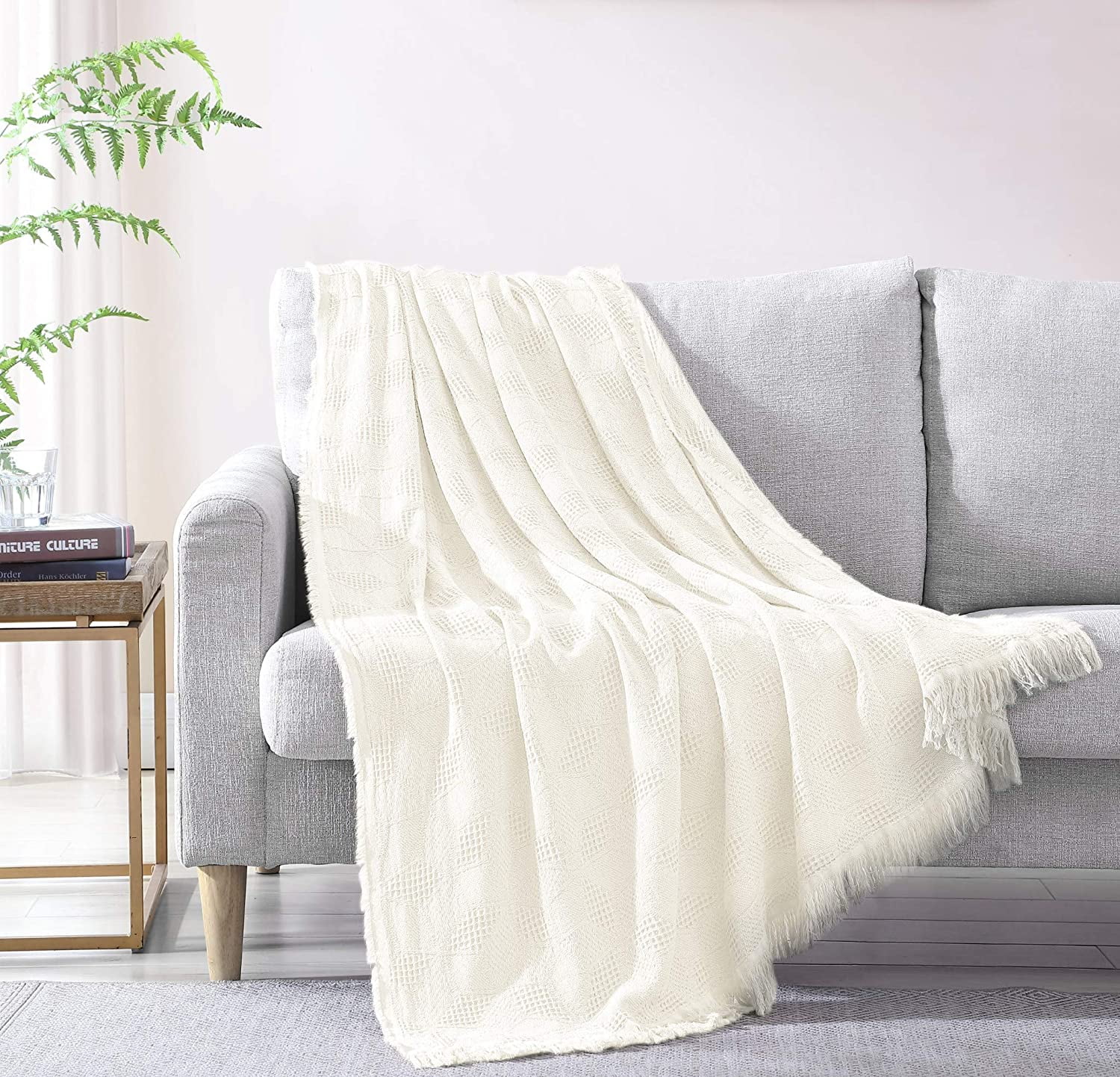 Sterling Creek Woven Textured Cotton Throw Blanket, Antique White, 50
