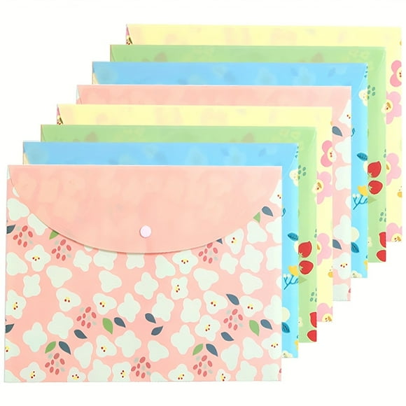 LEEYNEER 12pcs/8pcs Cartoon Flower Style File Bags 4 Styles of 3D File Bags Pocket Plastic Envelope Folders Suitable for Office School and Home PP Material Classic Style with Envel