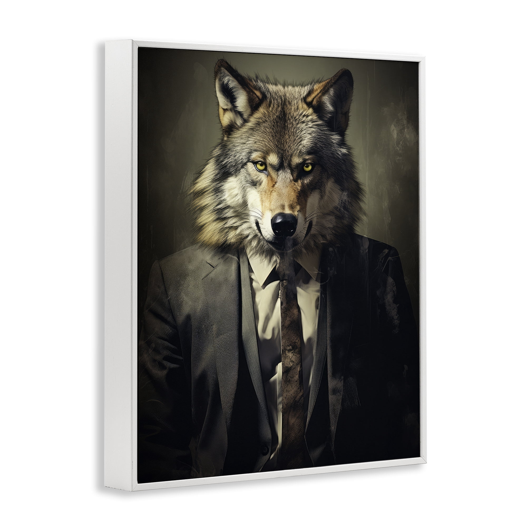 Stupell Industries Fancy Wolf in Suit White Framed Giclee Art, design by Ray Powers