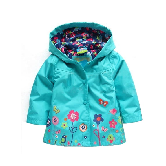 Liacowi Autumn Fall Fashion Kids Children Girl Flowers Long Sleeve Hooded Waterproof Windproof Raincoat Jacket Outwear
