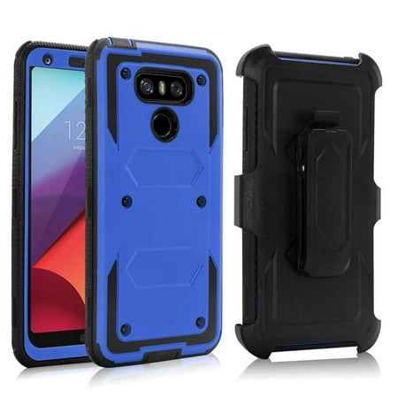 for LG G6 Case,Built-in Screen Protector Heavy Duty Full-Body Rugged Holster Armor Case [Belt Clip][Kickstand] for LG G6 2019 Released (Blue)