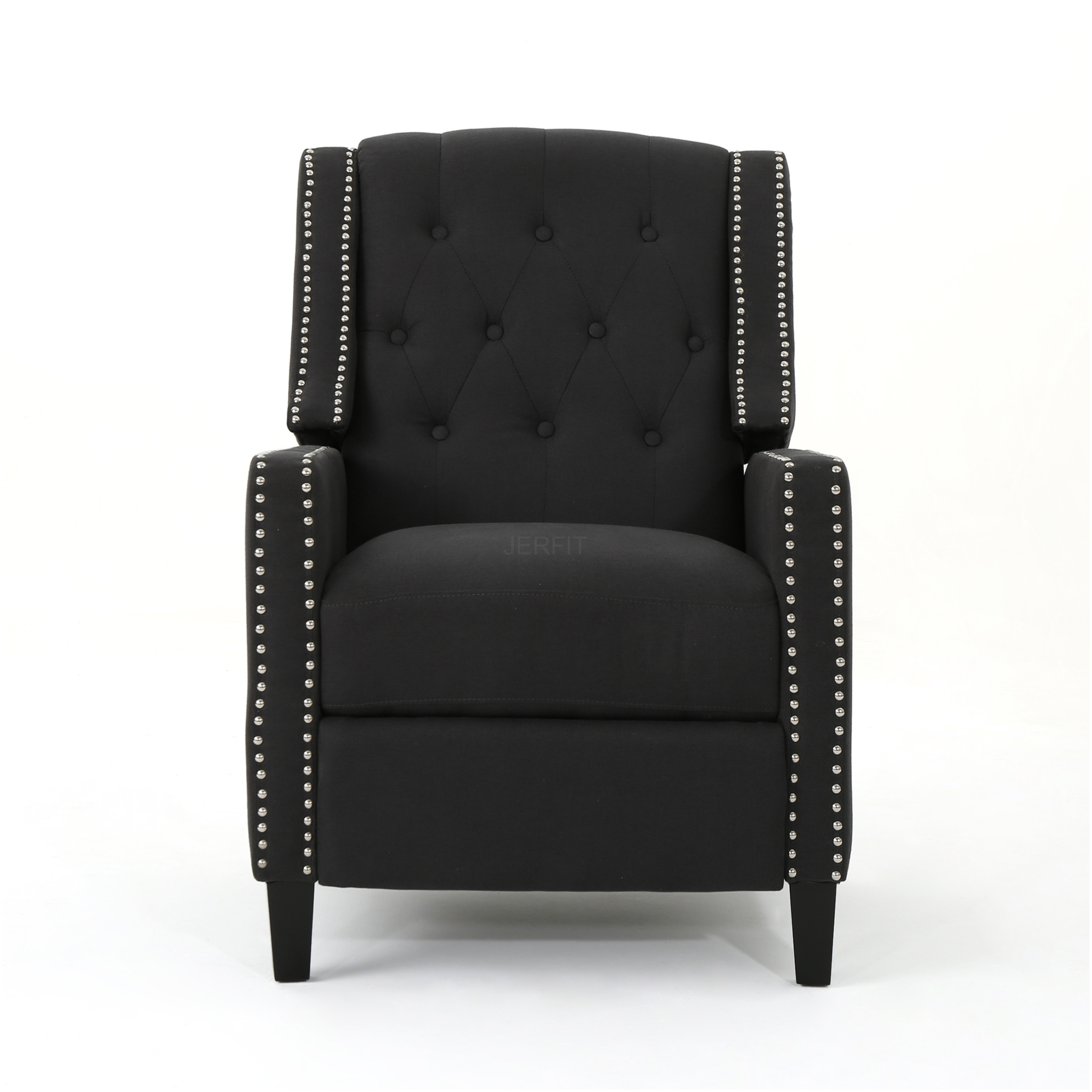 JERFIT Recliner Chair Dark Gray Fabric Push Back Reclining Armchair with Wood Legs for Living Room