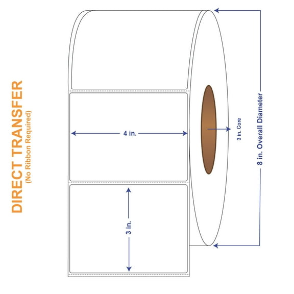 4" x 3" White Direct Print Thermal Labels, 1900 per roll (4 Rolls per Carton)