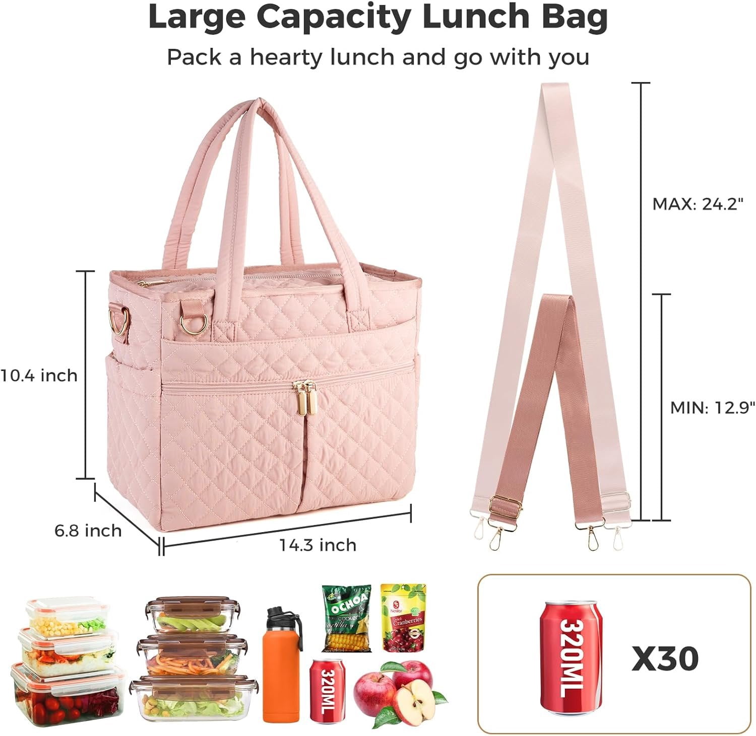 Extra-large lunch bag, Lunch box insulated for women tote bag, Soft Cooler Bag for Work Outdoor Picnic Trips