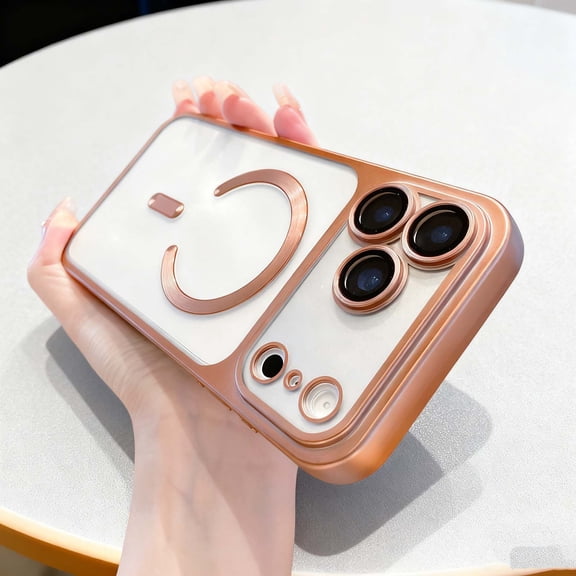 For iPhone 17 Pro Max Phone Case,Built-in Camera Lens Protector,Compatible with Mag-Safe,Matte Anti-fingerprint Translucent,Shape like iPhone 17 Pro,TPU Shockproof Anti-fall Phone Case,Titaniumgold