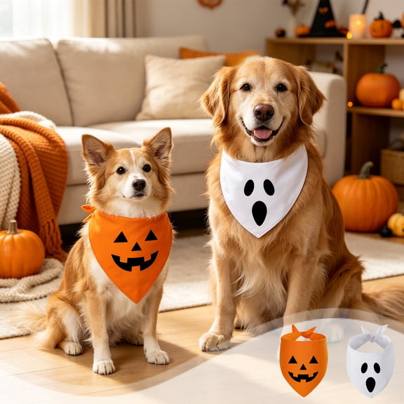 Halloween Pet Bandana, Triangular Dog Cat Scarf Bib, Cute Pumpkin Ghost Pattern, Pet Costume Accessory for Small Medium Dogs Cats, Halloween Party Attire